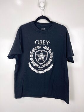 Obey Worldwide Graphic T-Shirt Men’s Size XL Black Short Sleeve Crewneck Tee